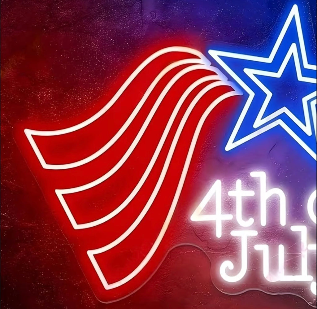 Patriotic 4th of July Flag & Star Neon Sign LED USB Powered Light