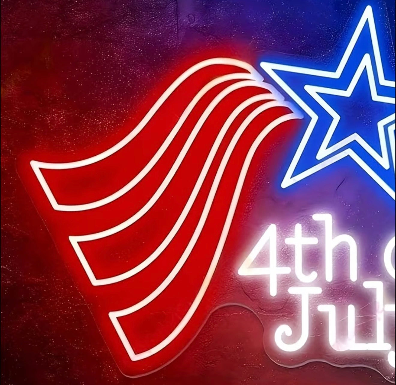 Patriotic 4th of July Flag & Star Neon Sign LED USB Powered Light