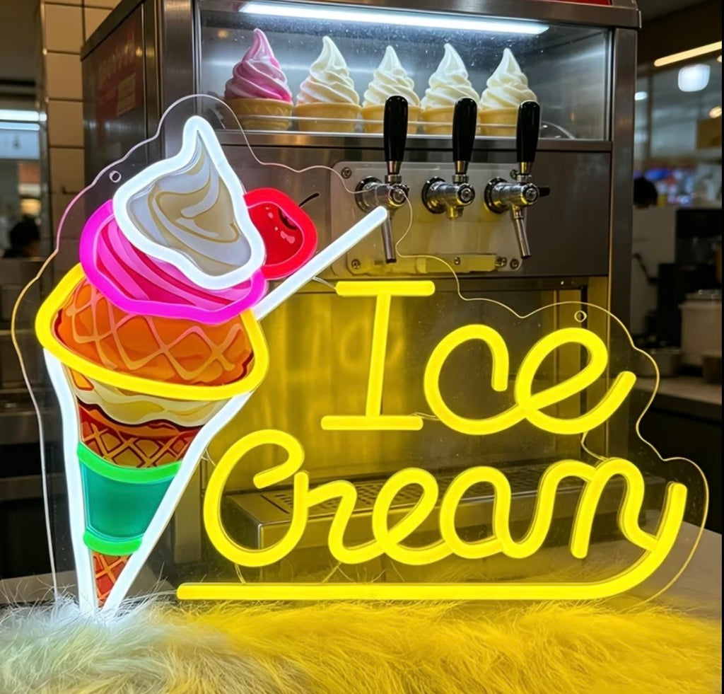 Ice Cream Neon Sign LED USB Powered Push Button Room/Wall Decor