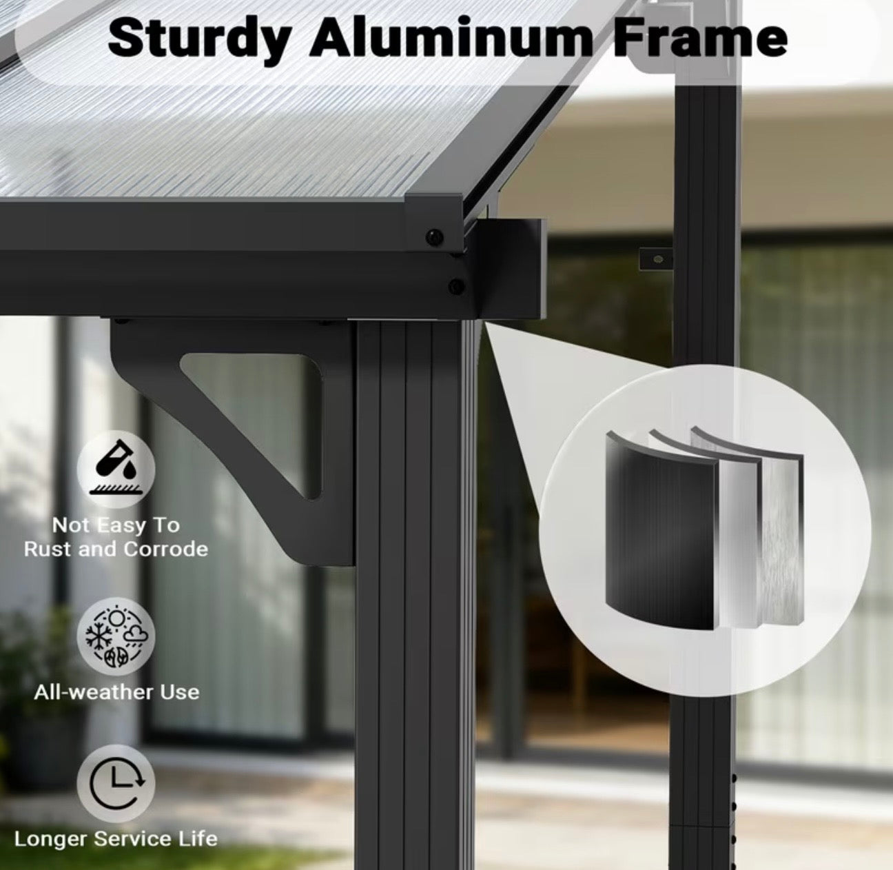 10x12ft Wall Mounted Lean-to Metal Awning