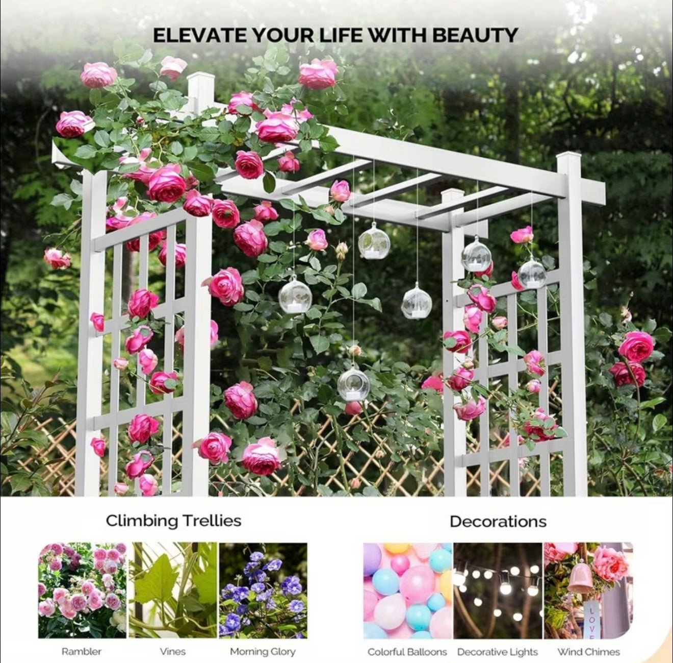PVC Wedding Arch Ceremony Party Porch Climbing Garden Pergola with Plant Stand