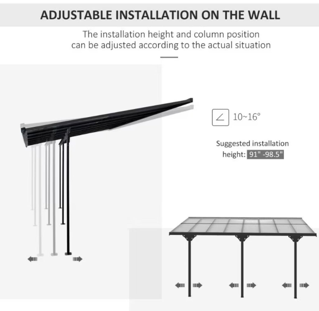 10x16.5ft Outdoor Polycarbonate Pergola Gray Aluminum Shade Awning