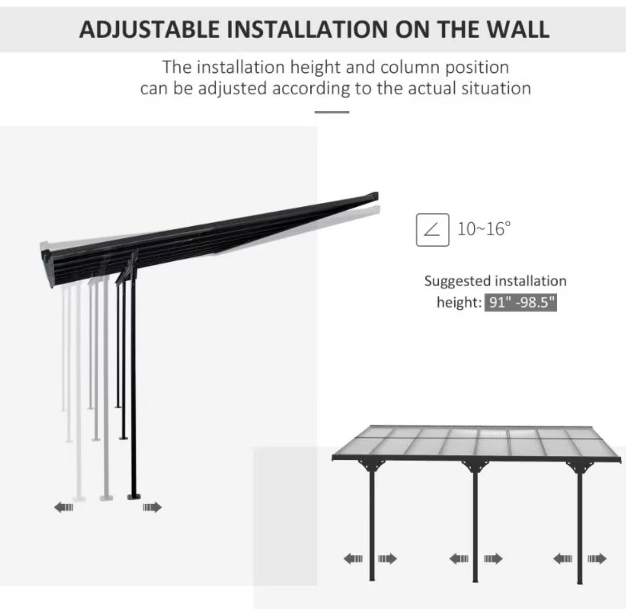 10x16.5ft Outdoor Polycarbonate Pergola Gray Aluminum Shade Awning