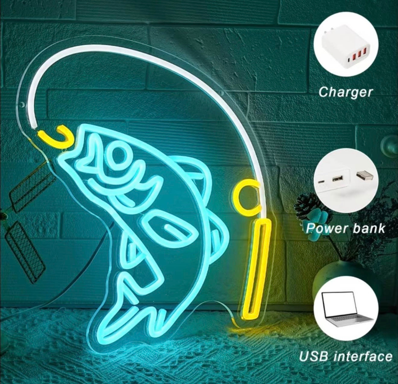 Fishing Neon Sign Dimmable Brightness for Tackle Shop or Man Cave