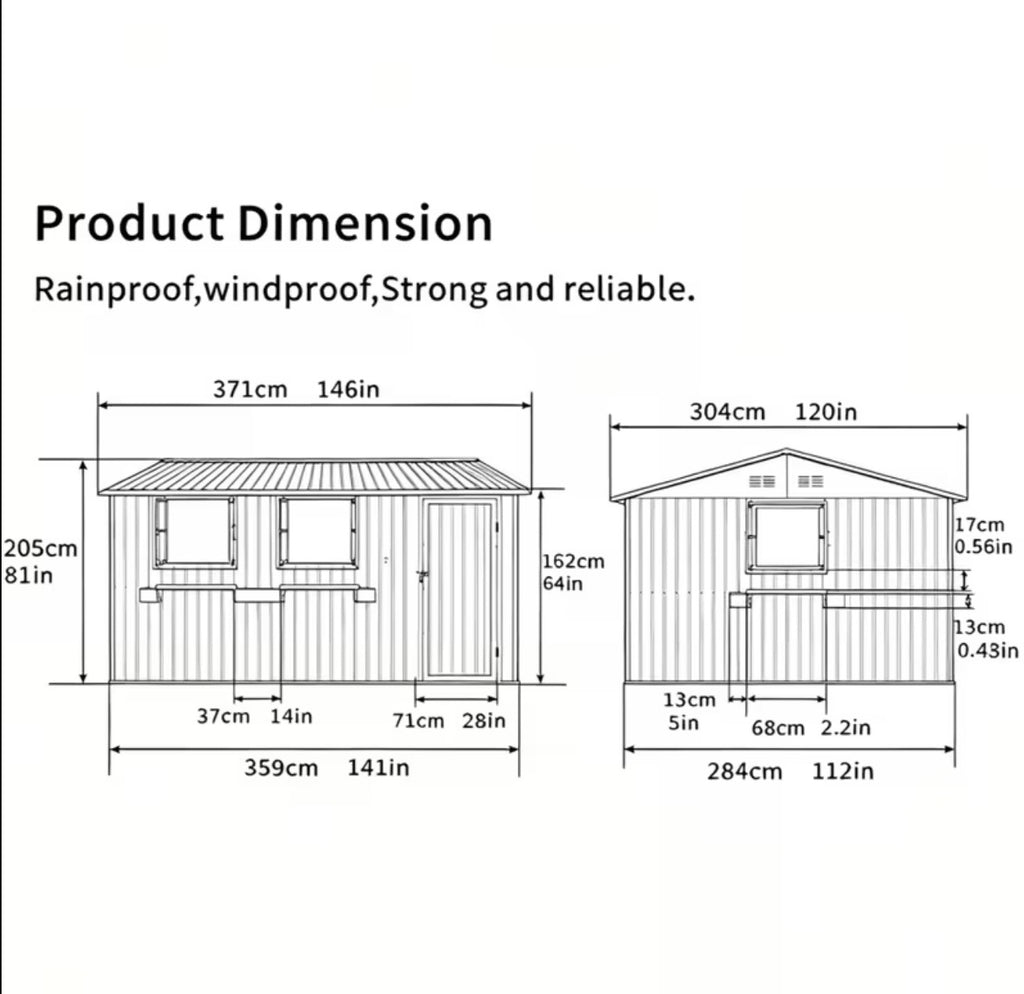 10x12ft Outdoor Metal Storage Shed with 3 Clear Windows, Flower Rack & Lockable Door