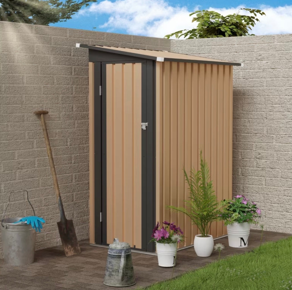 5x3ft Metal Garden Shed Pent Roof with Side Hinge Door