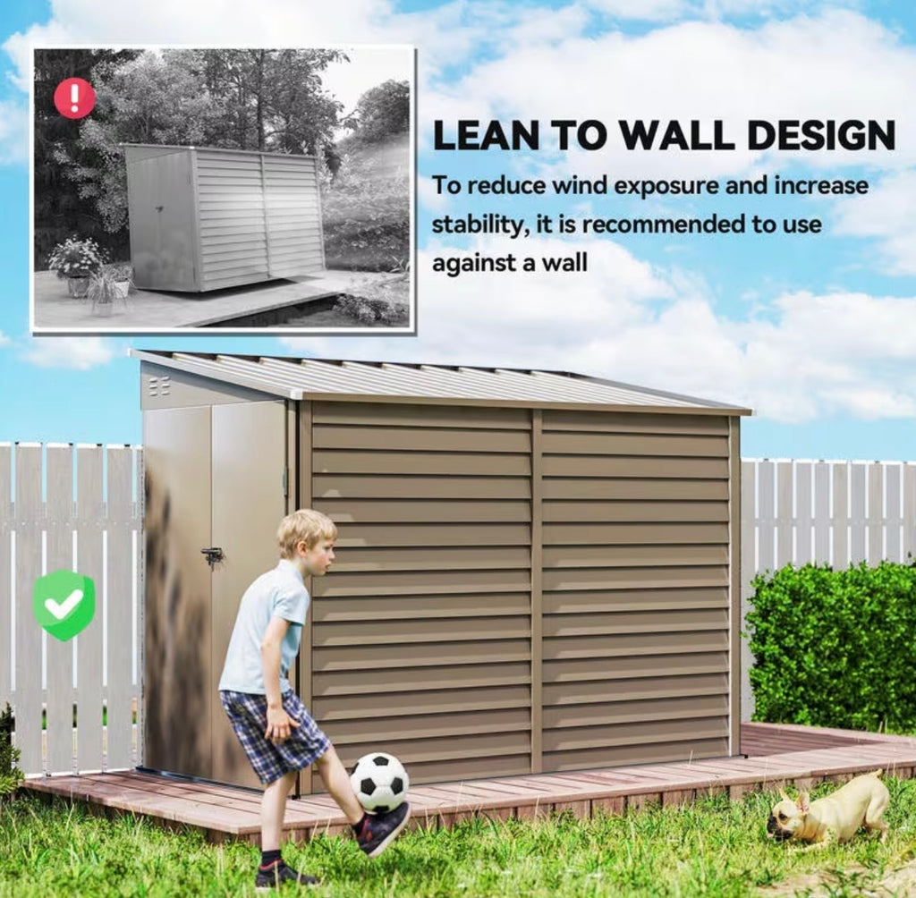 4.6x9ft Metal Lean-to Storage Shed with Foundation Kit & Lockable Doors