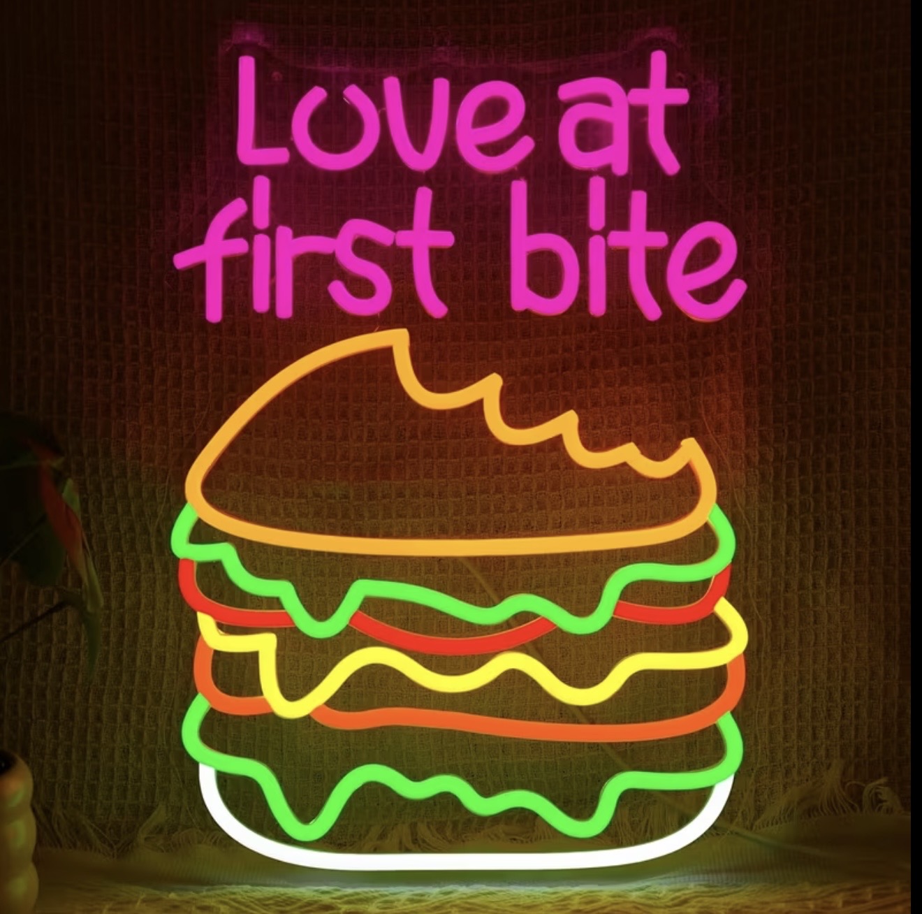 Love At First Bite Neon Sign LED Perfect for Restaurants USB Powered Light