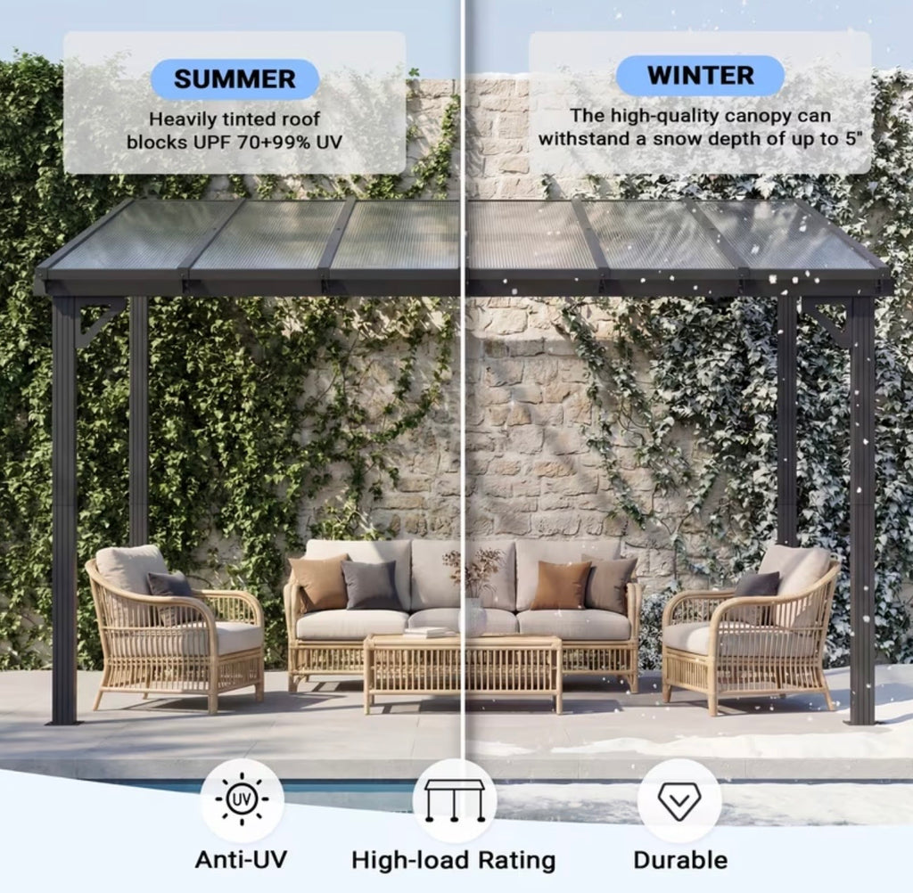 10x12ft Wall Mounted Lean-to Metal Awning