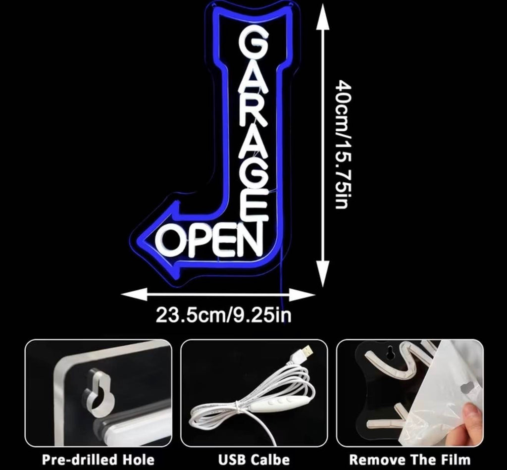 Garage Mechanic Left Arrow Neon Sign for Workshop, Man Cave, Auto Repair Shop and more
