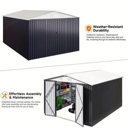 10x14ft Metal Storage Shed with Updated Frame Structure