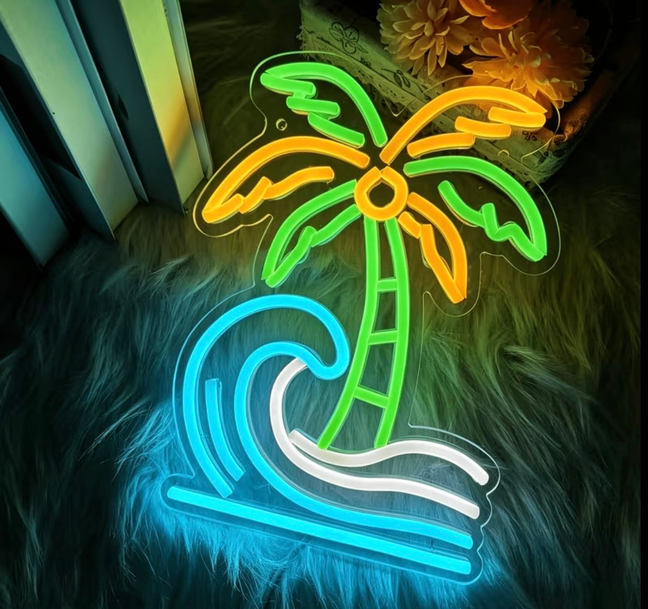 Tropical Beach Palm Tree Neon Sign Wall Decor USB Powered
