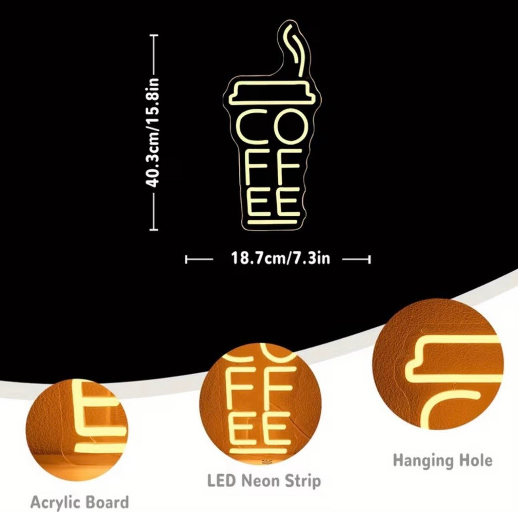 Coffee Neon Sign LED for Kitchen, Man Cave, Coffee Shop etc