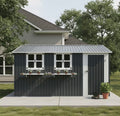 10x12ft Outdoor Metal Storage Shed with 3 Clear Windows, Flower Rack & Lockable Door