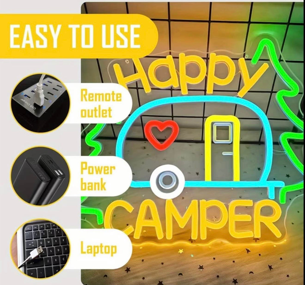 Camper Neon Sign Camping Logo Adjustable LED USB Powered Light