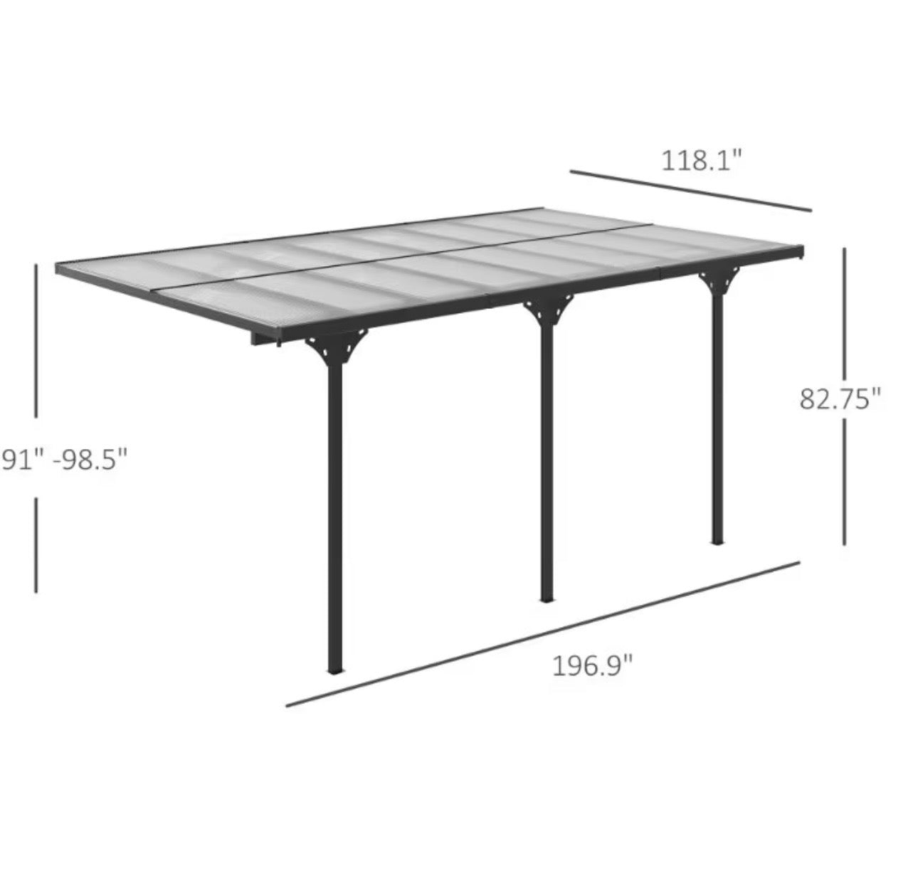 10x16.5ft Outdoor Polycarbonate Pergola Gray Aluminum Shade Awning
