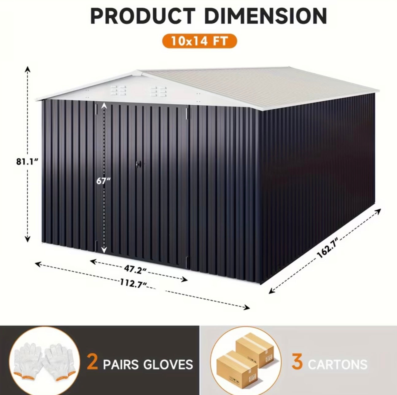 10x14ft Metal Storage Shed with Updated Frame Structure