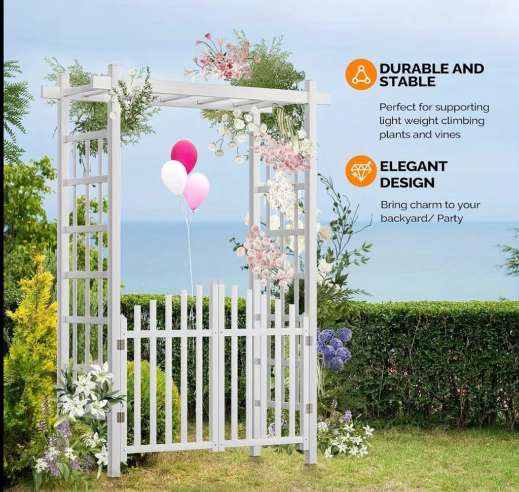 PVC Wedding Arch Ceremony Party Porch Climbing Garden Pergola with Plant Stand