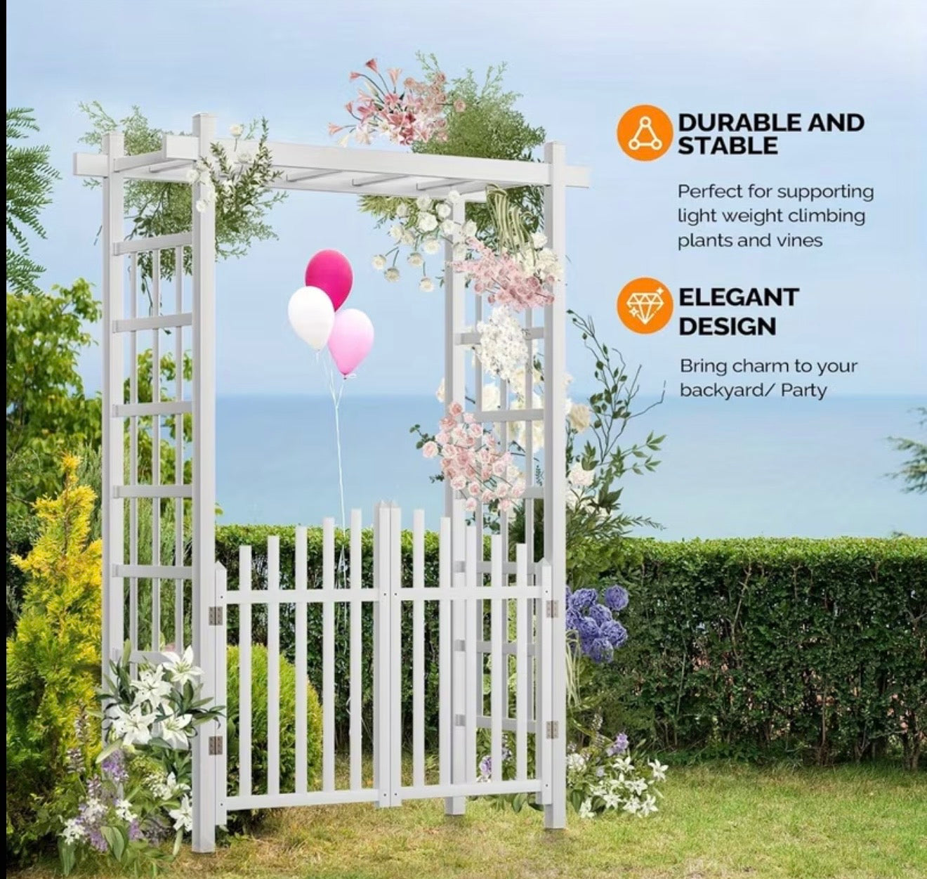 PVC Wedding Arch Ceremony Party Porch Climbing Garden Pergola with Plant Stand