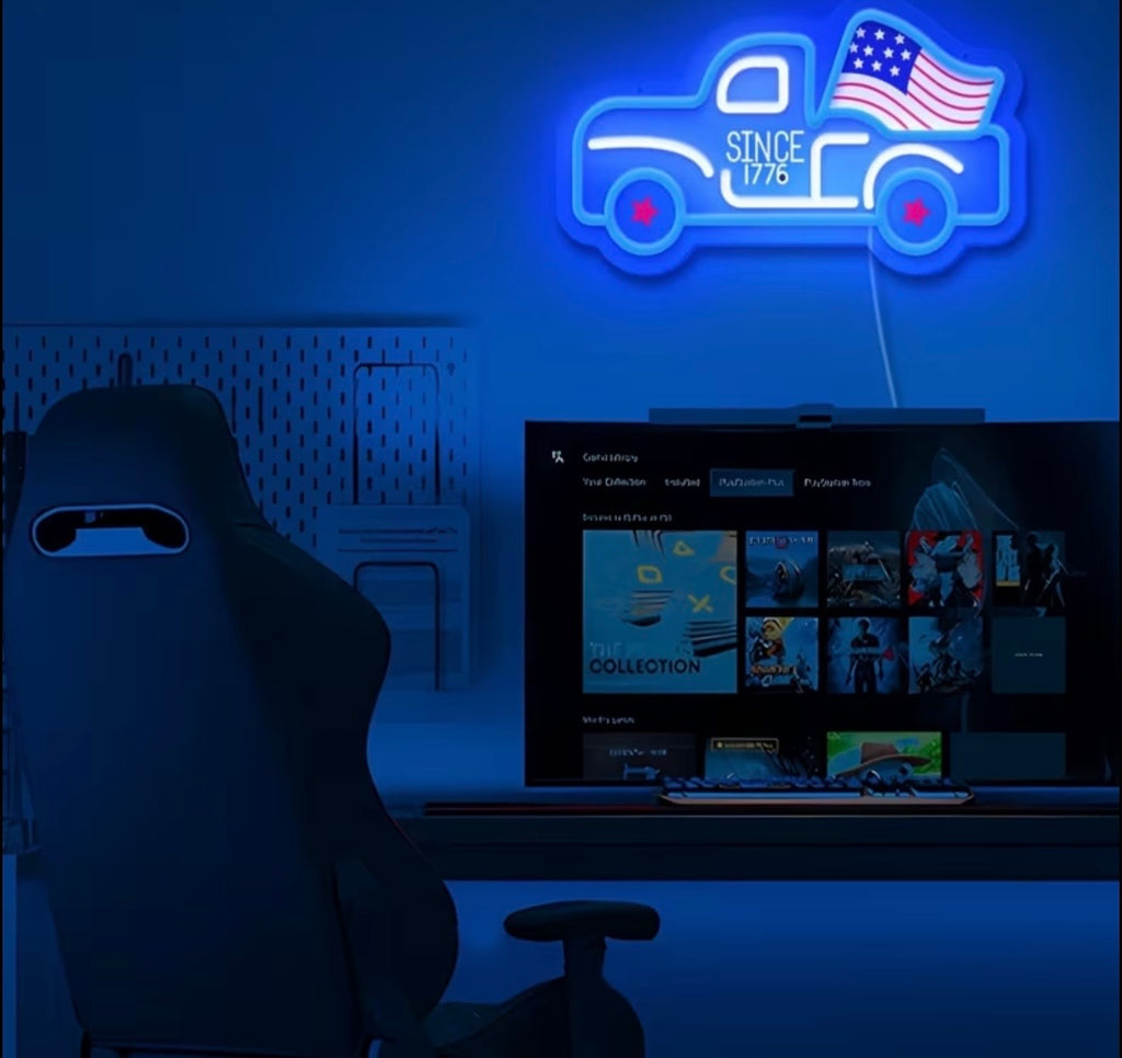 Patriotic Truck Flag Neon Sign USB Powered Light