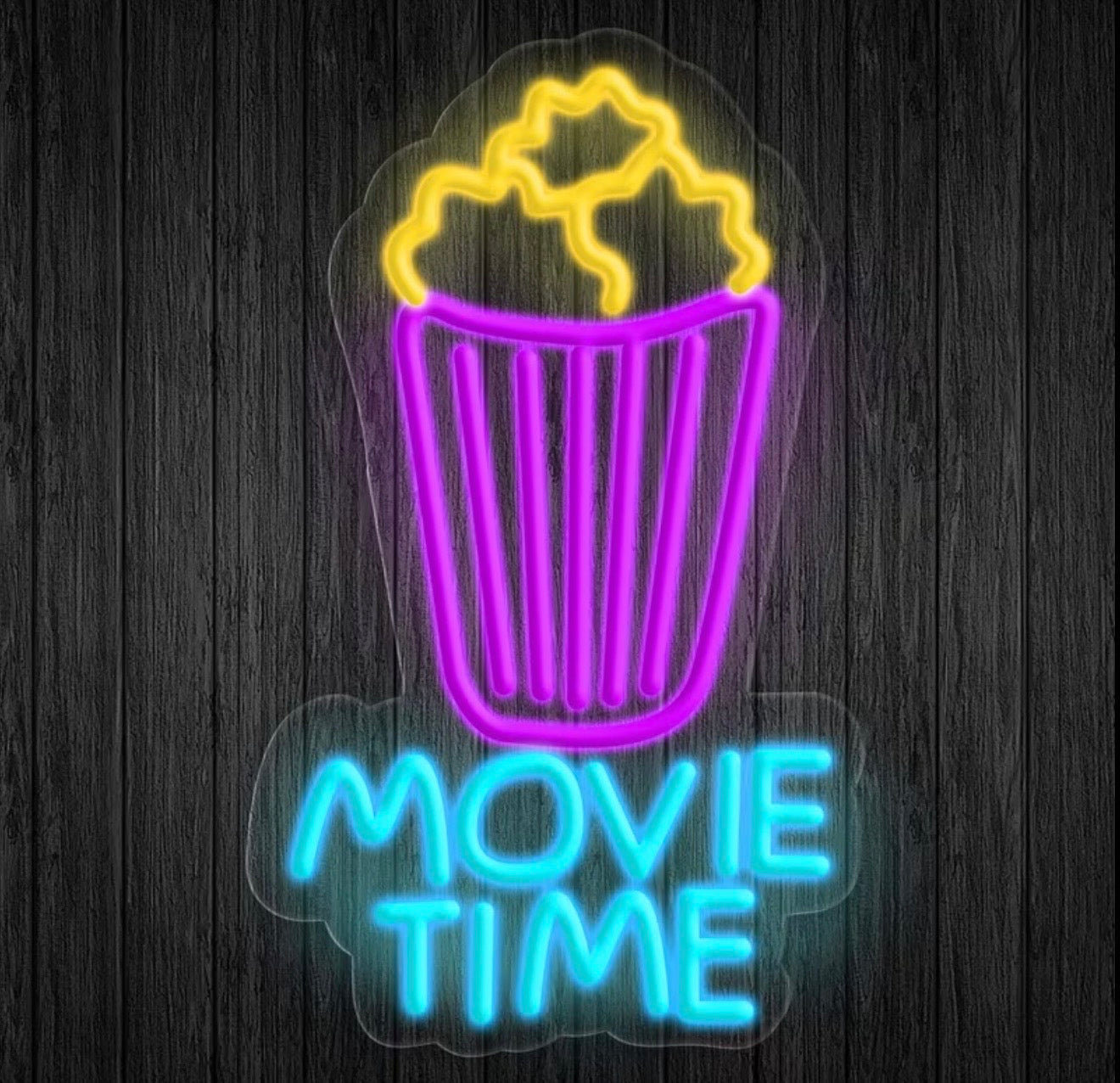 Movie Time Popcorn Bucket Neon Sign LED USB Powered