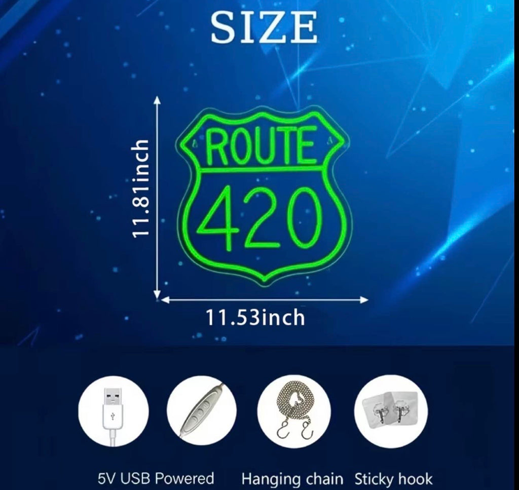Route 420 Neon Sign USB Powered Dimmable Light
