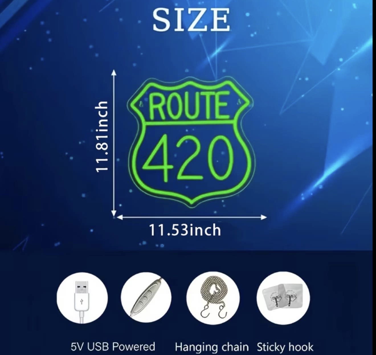 Route 420 Neon Sign USB Powered Dimmable Light