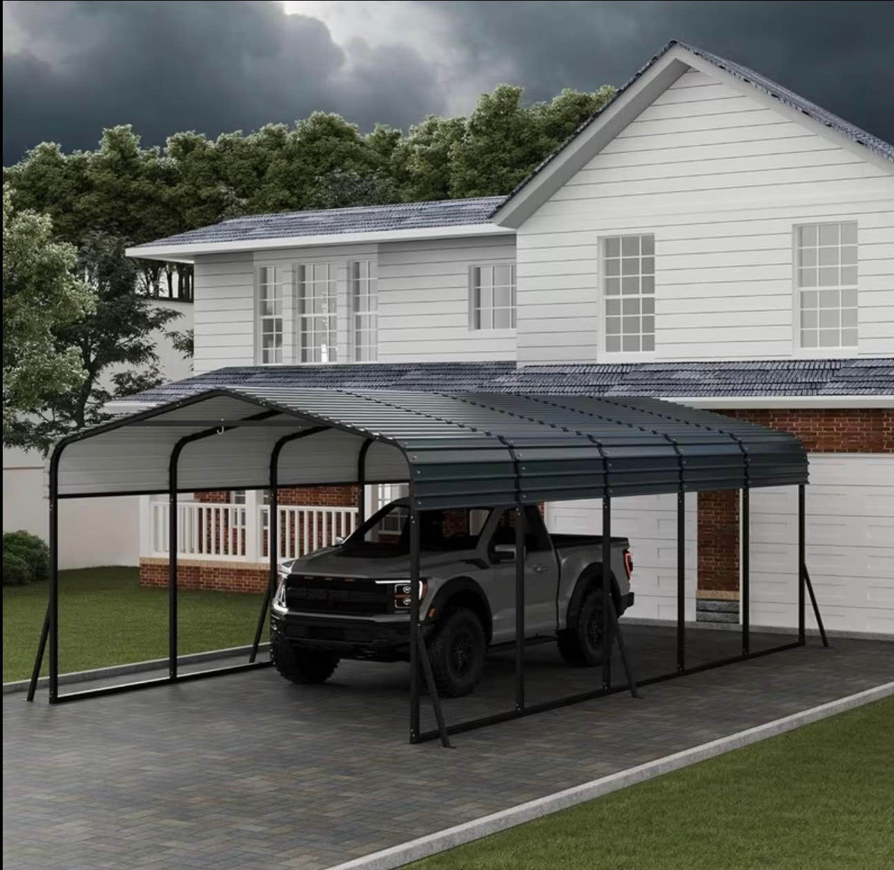 12x24x8.5ft Heavy-Duty Metal Carport with Galvanized Roof