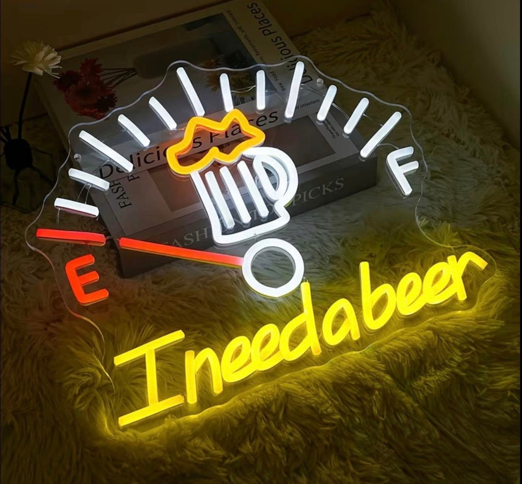 Fuel Gauge Beer Neon Sign Wall Art Drag Racing Gift with Adjustable Light for Man Cave and more