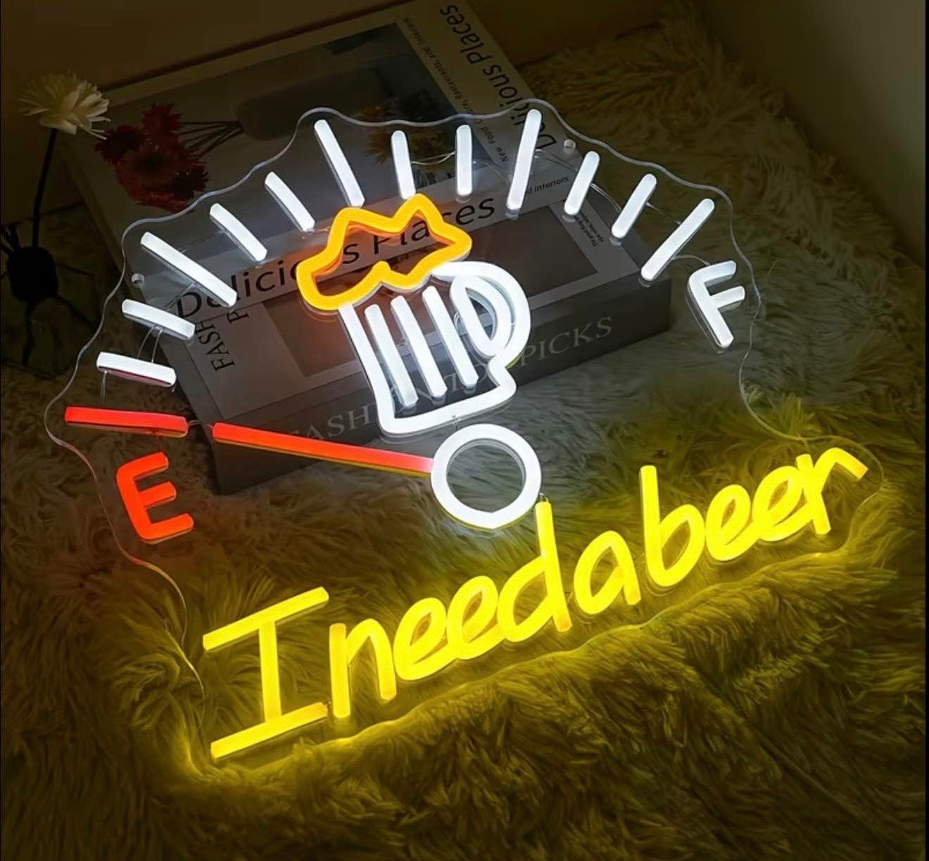 Fuel Gauge Beer Neon Sign Wall Art Drag Racing Gift with Adjustable Light for Man Cave and more