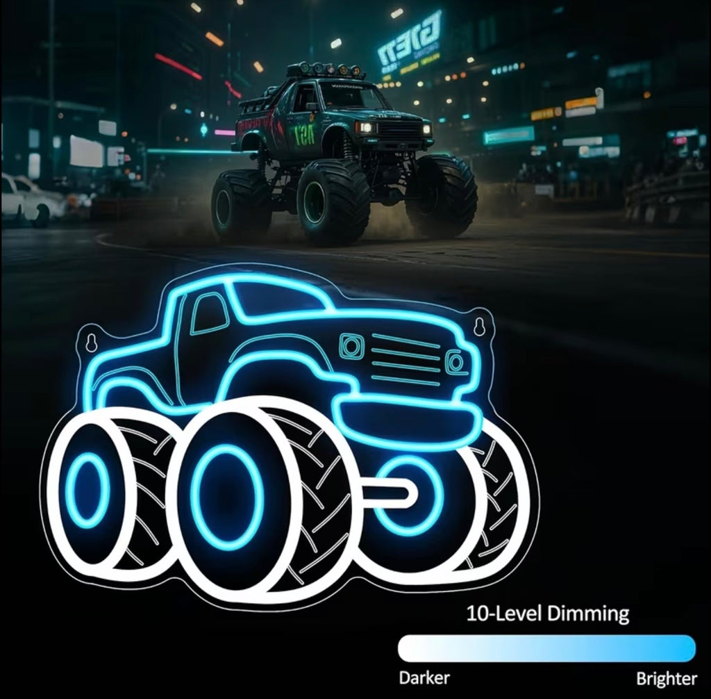 Monster Truck LED Neon Sign 10 Mode Adjustable Brightness USB Powered