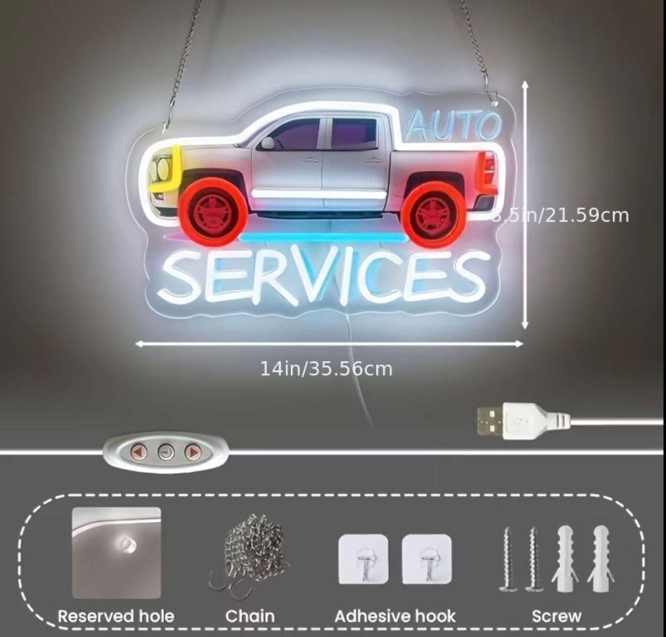 Auto Repair Mechanic Neon Sign LED USB Powered Light