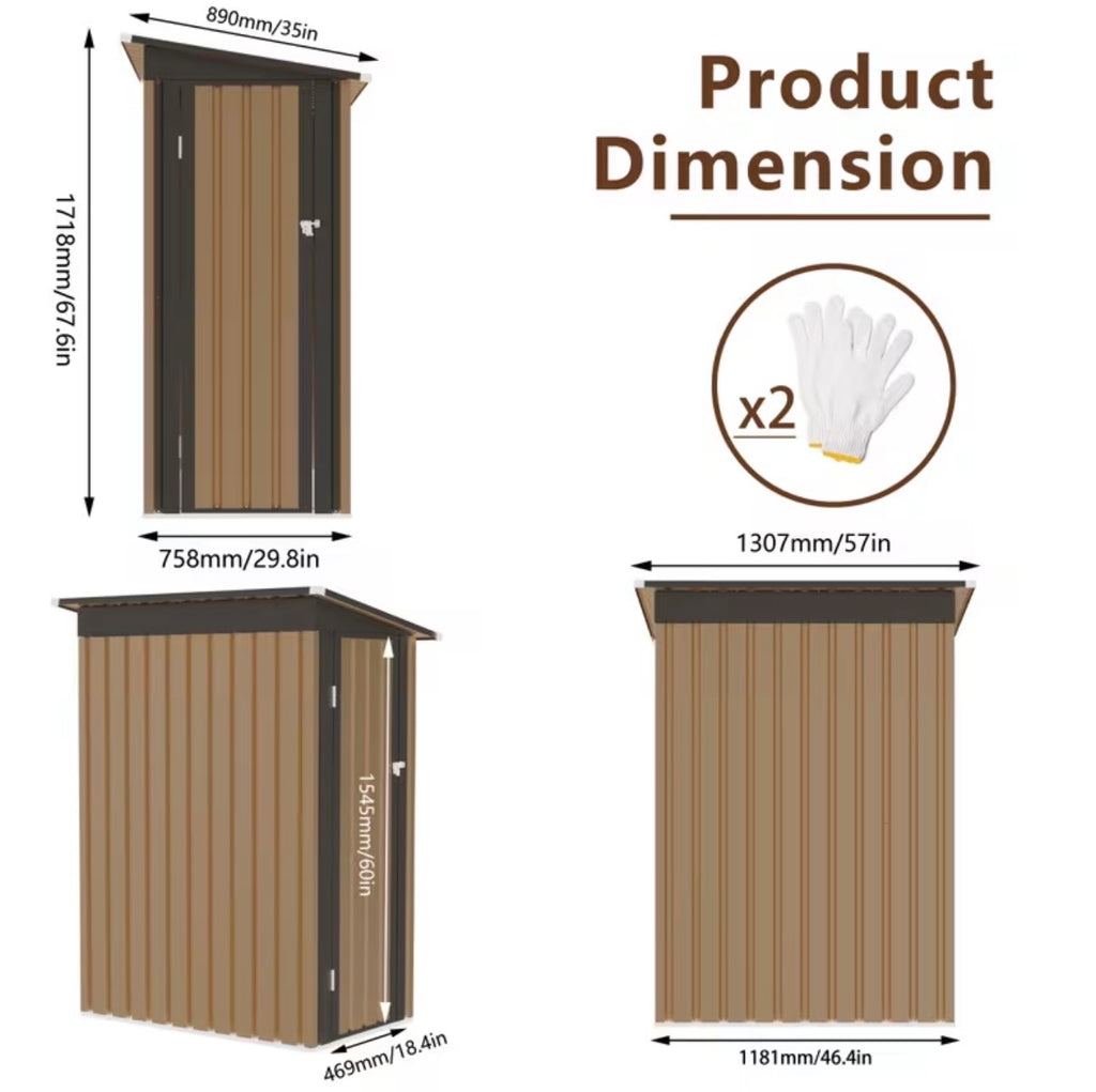 5x3ft Metal Garden Shed Pent Roof with Side Hinge Door
