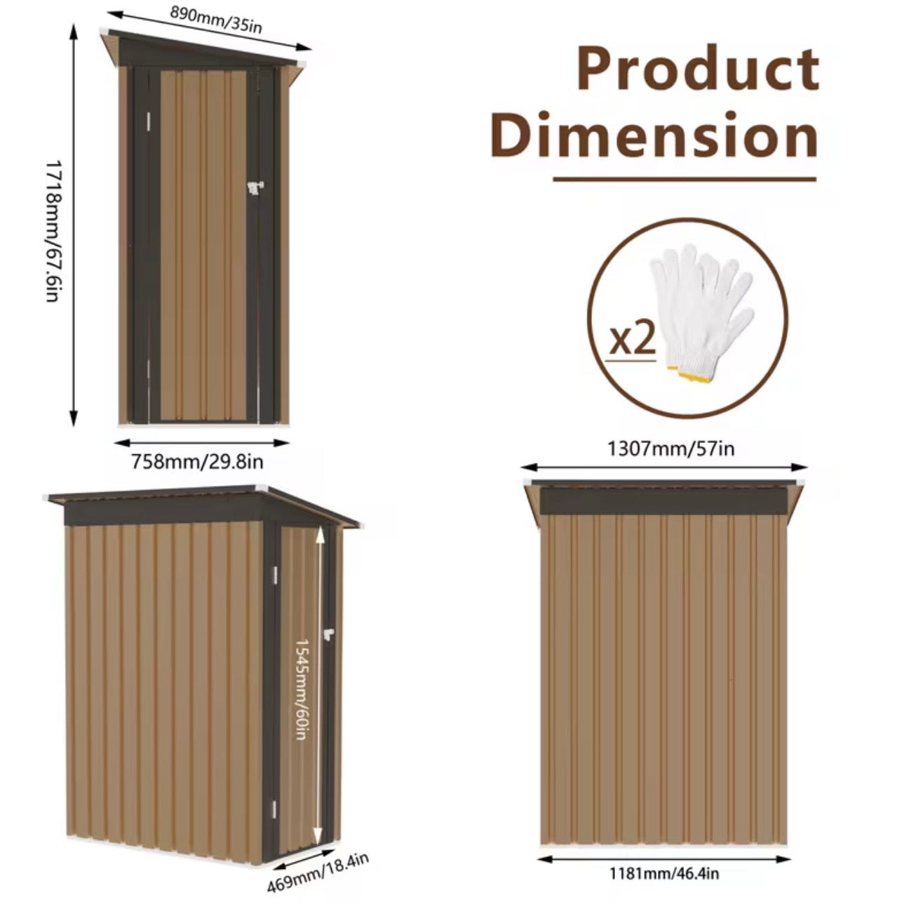 5x3ft Metal Garden Shed Pent Roof with Side Hinge Door