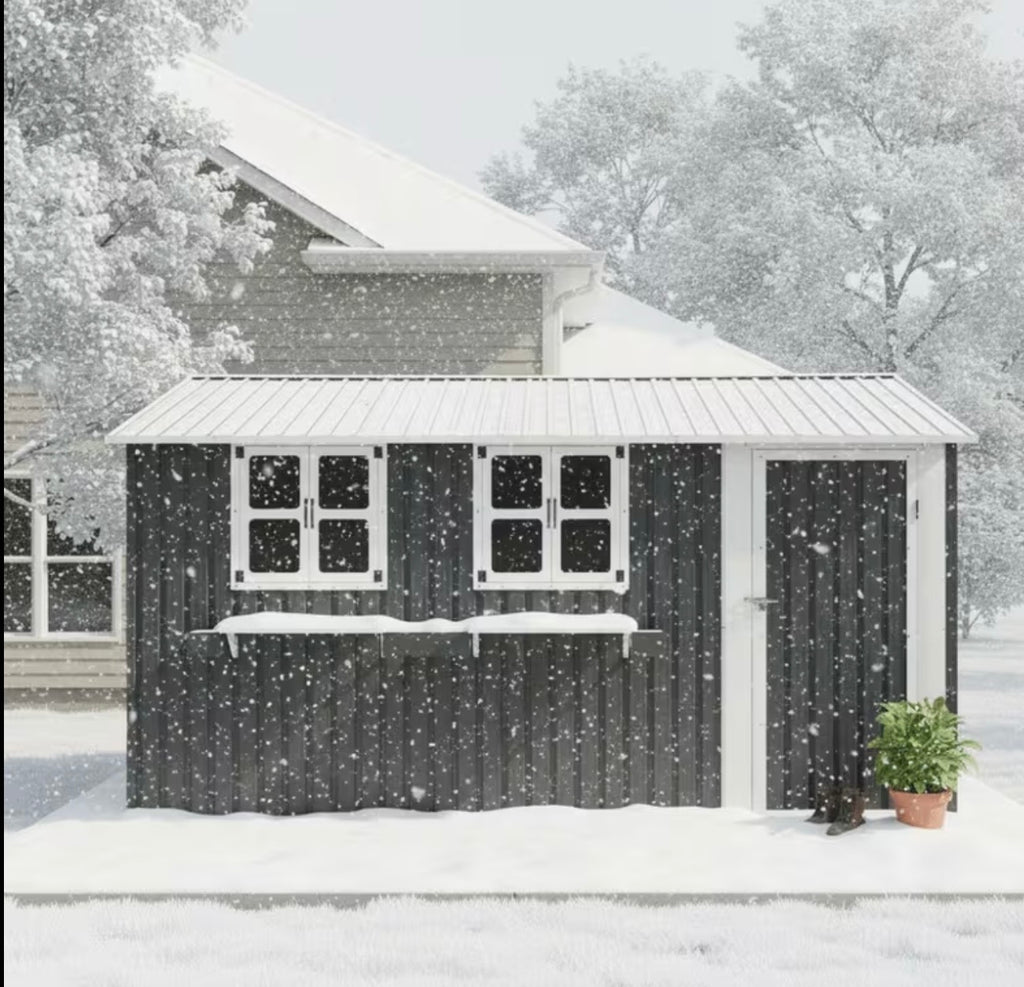 10x12ft Outdoor Metal Storage Shed with 3 Clear Windows, Flower Rack & Lockable Door