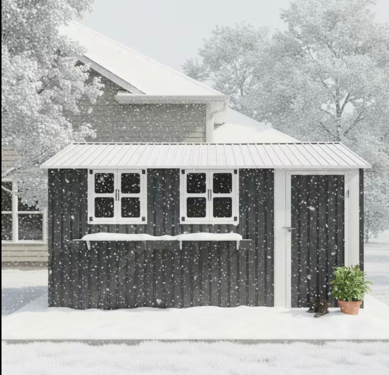 10x12ft Outdoor Metal Storage Shed with 3 Clear Windows, Flower Rack & Lockable Door