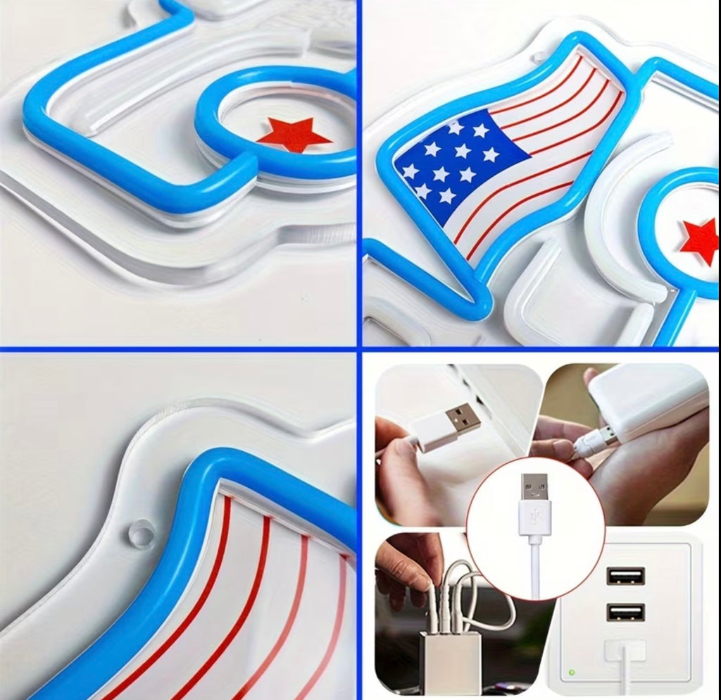Patriotic Truck Flag Neon Sign USB Powered Light