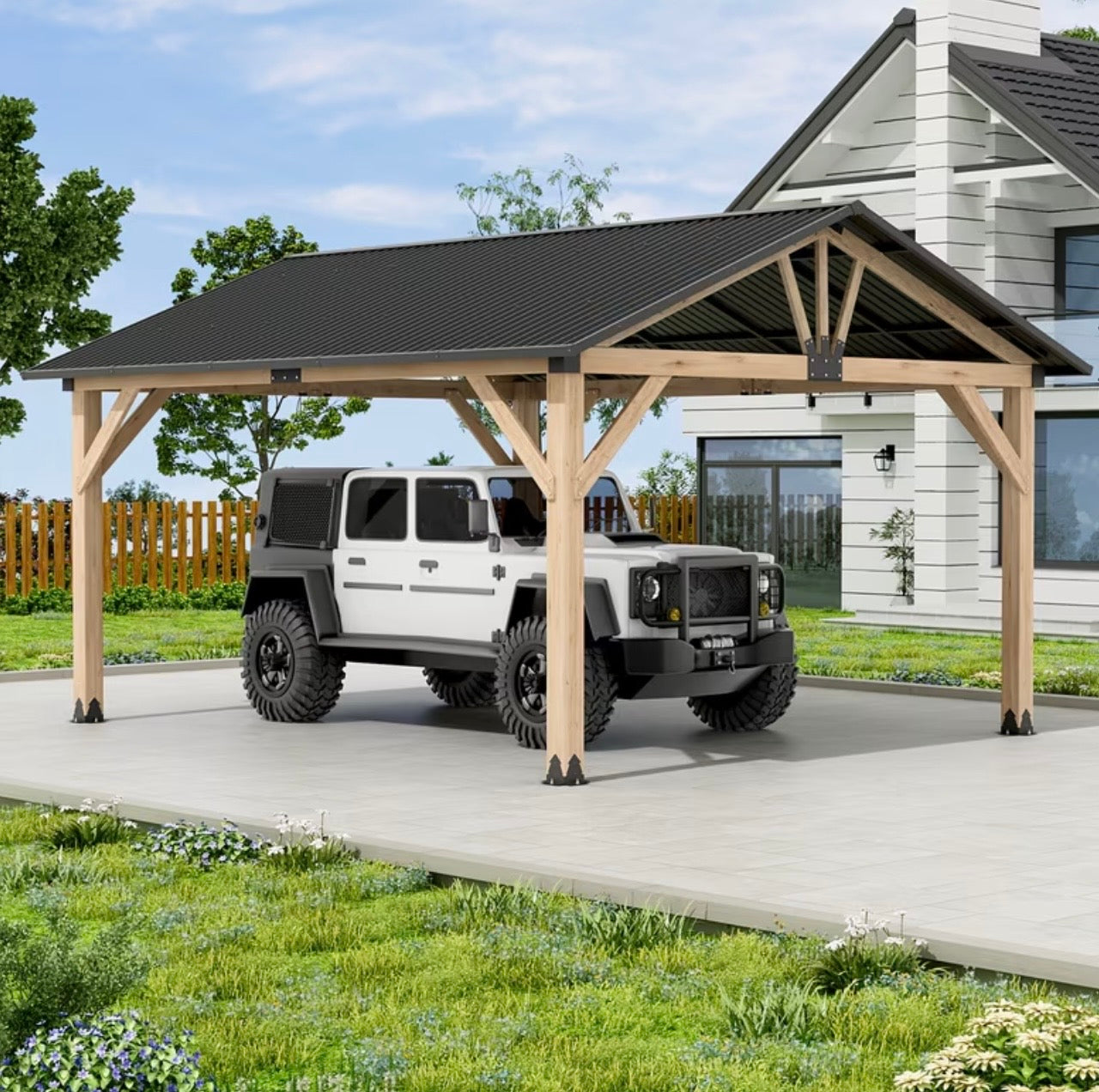 13x15ft Wood Gazebo Hardtop Galvanized Steel Roof
