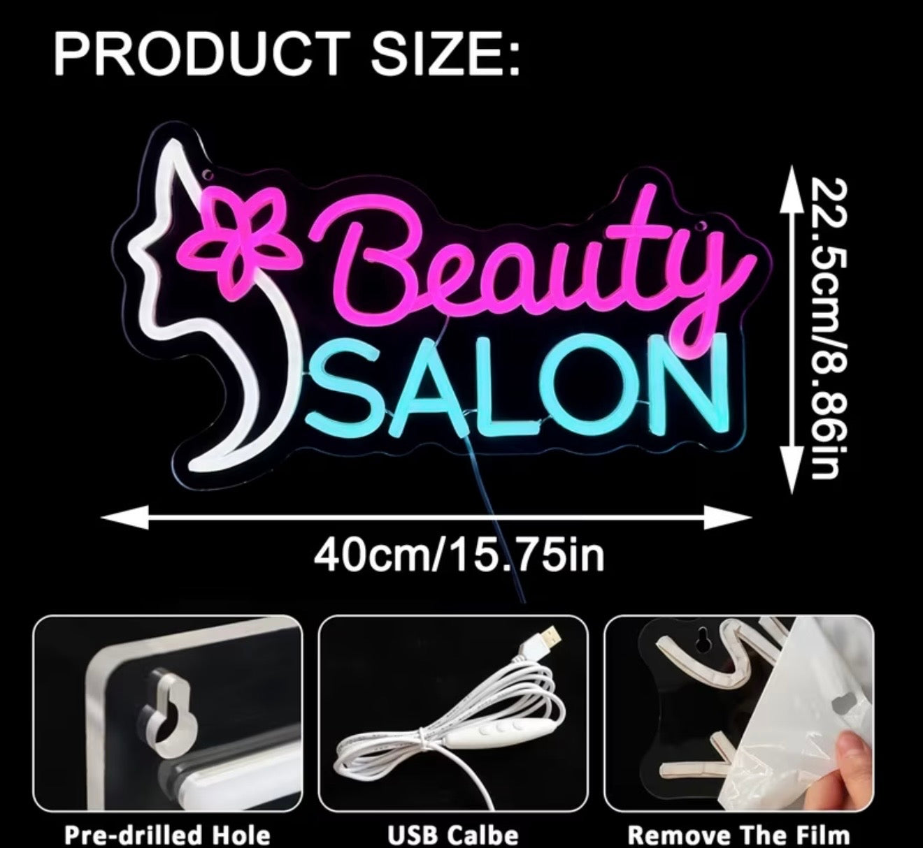 Beauty Salon Neon Sign LED USB Powered Light - Perfect for Lash Studios, Makeup, Spas & Barber Shops