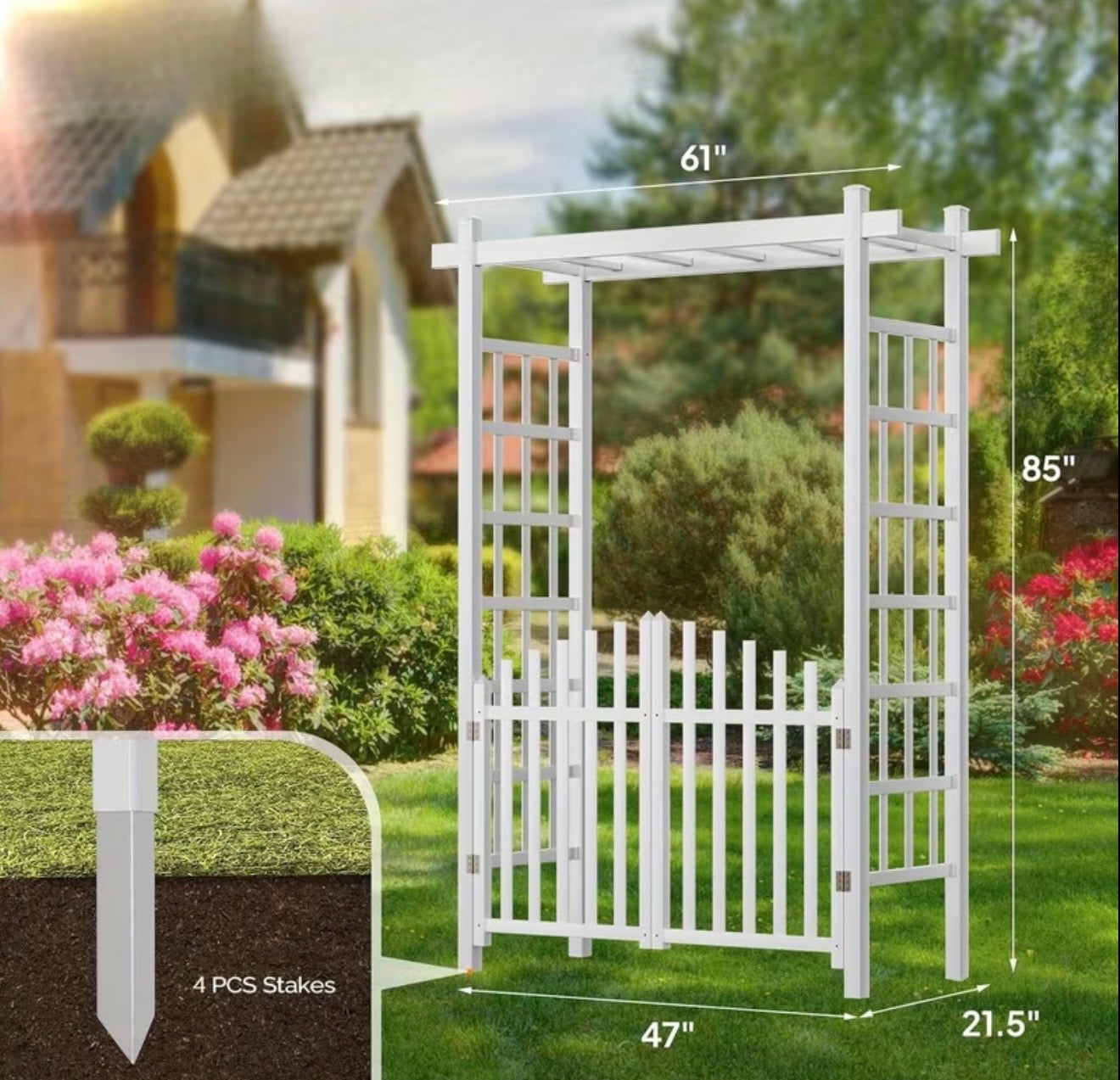 PVC Wedding Arch Ceremony Party Porch Climbing Garden Pergola with Plant Stand