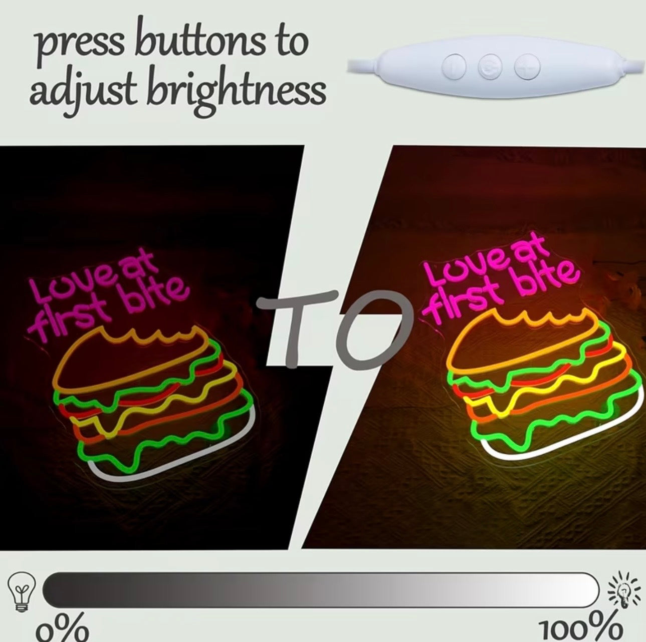 Love At First Bite Neon Sign LED Perfect for Restaurants USB Powered Light
