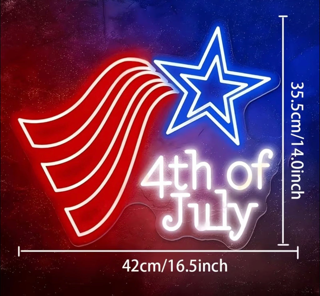Patriotic 4th of July Flag & Star Neon Sign LED USB Powered Light