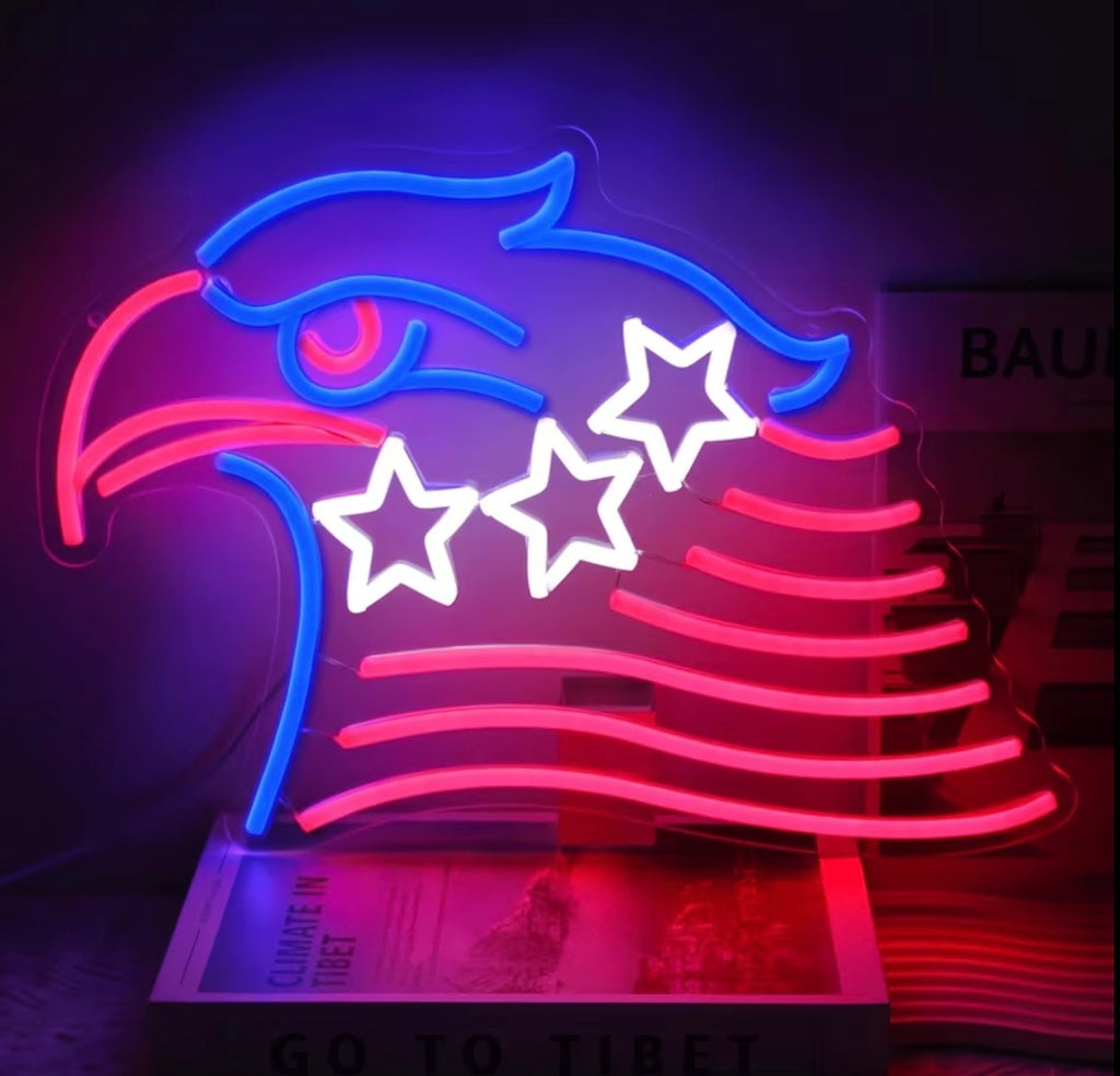 Patriotic Eagle Flag & Stars Neon Sign LED USB Powered Light