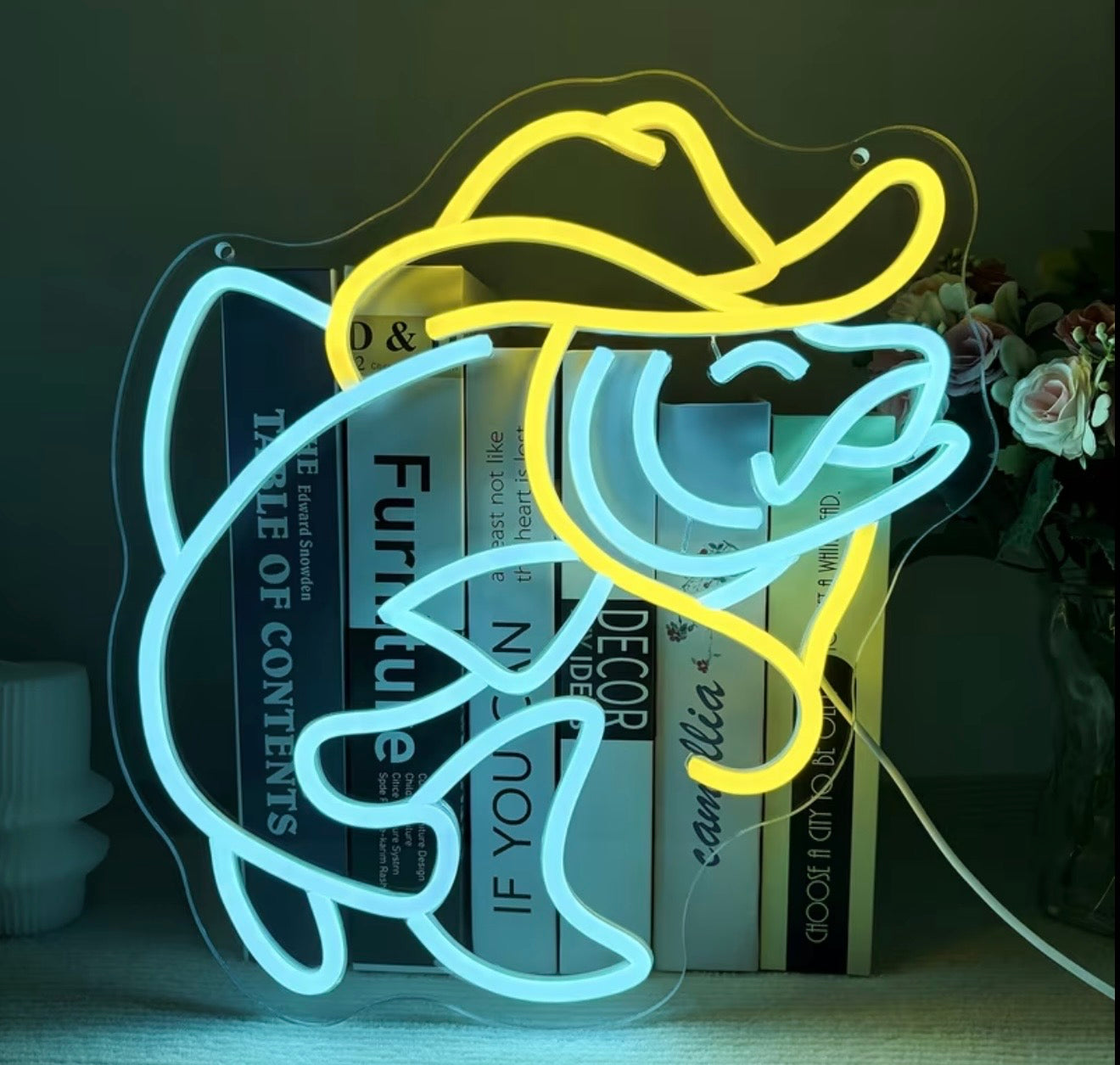 “Fish On” Neon Sign Cowboy Fish Gift USB Powered