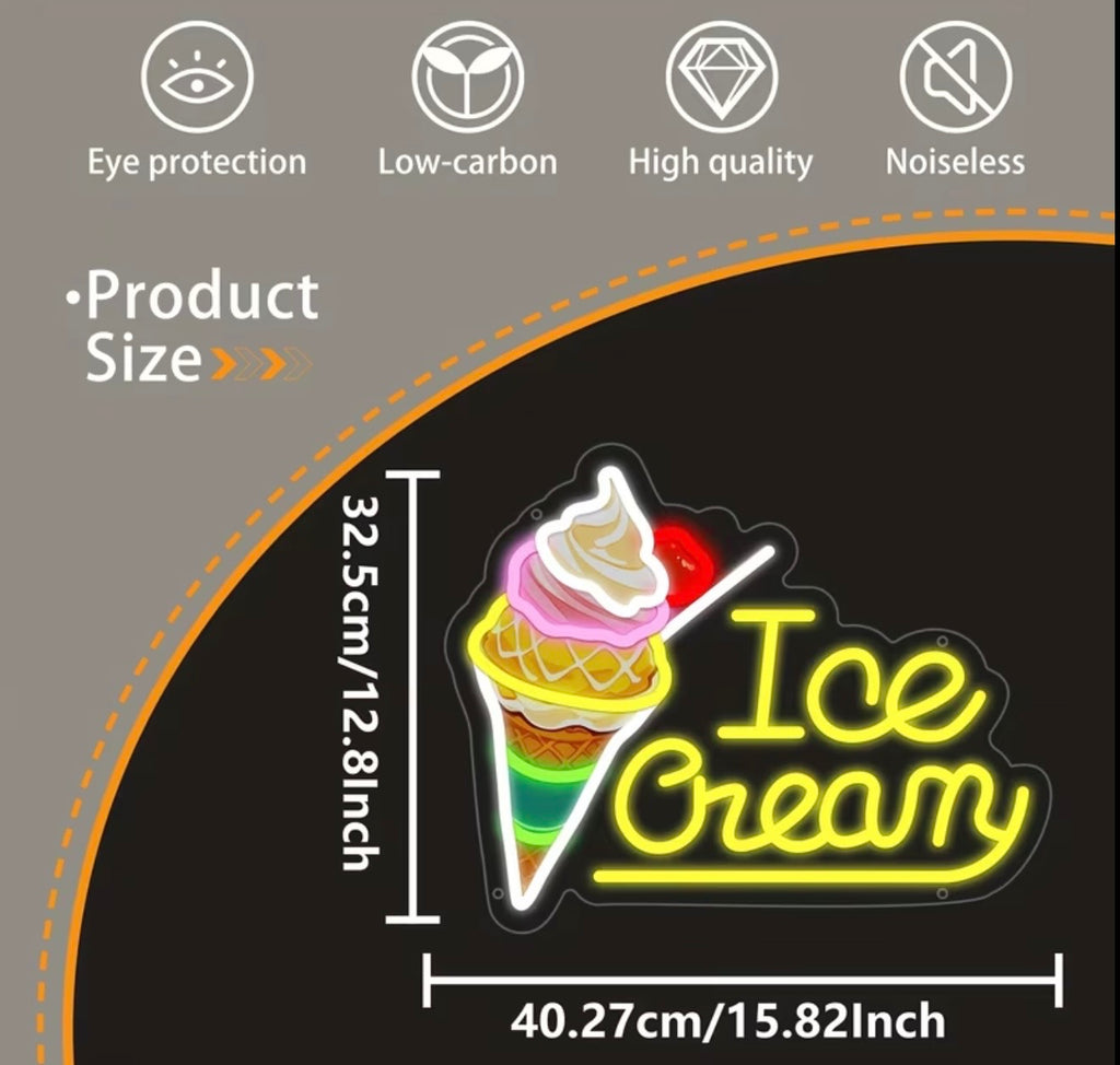 Ice Cream Neon Sign LED USB Powered Push Button Room/Wall Decor