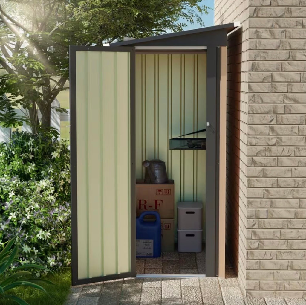 5x3ft Metal Garden Shed Pent Roof with Side Hinge Door