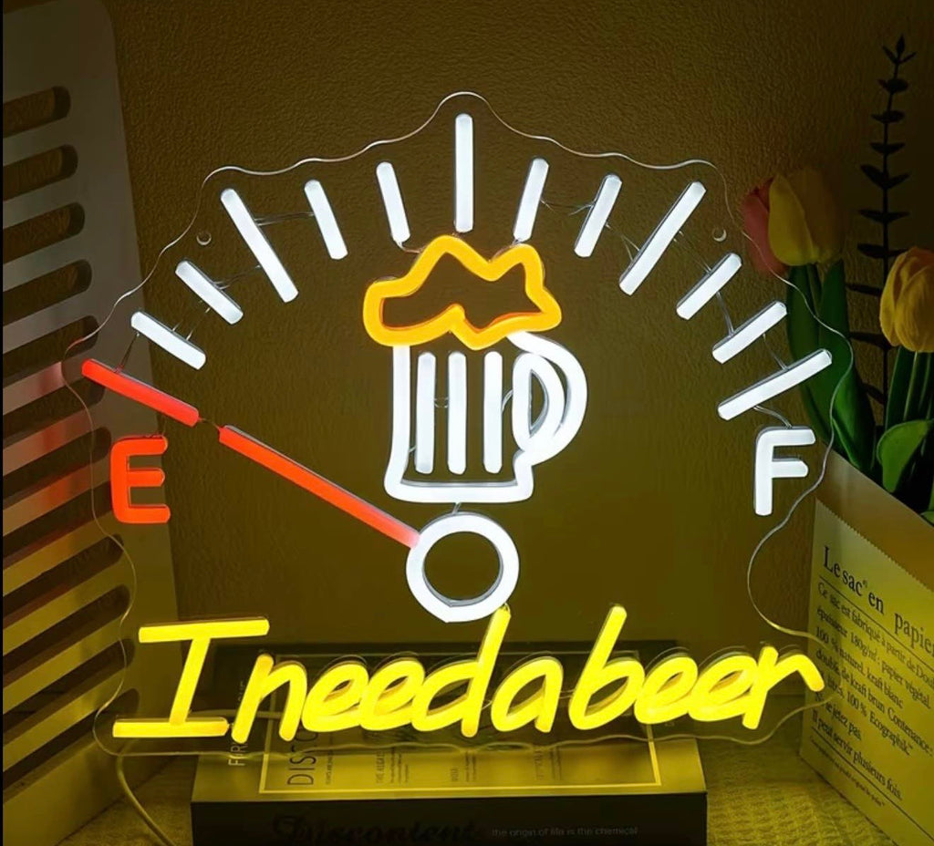 Fuel Gauge Beer Neon Sign Wall Art Drag Racing Gift with Adjustable Light for Man Cave and more