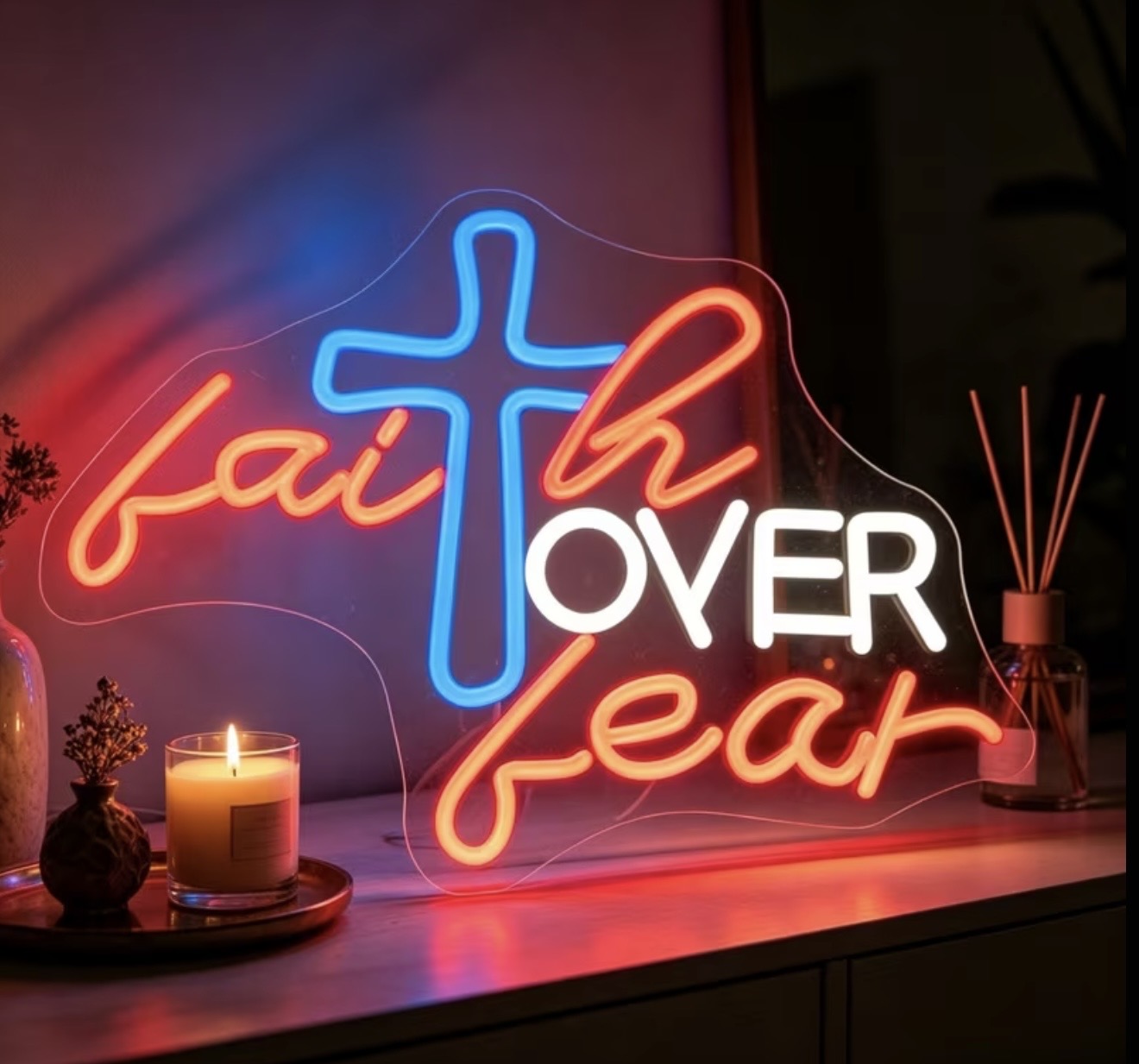 Faith Over Fear Neon Sign LED Religious Quote USB Powered Lamp
