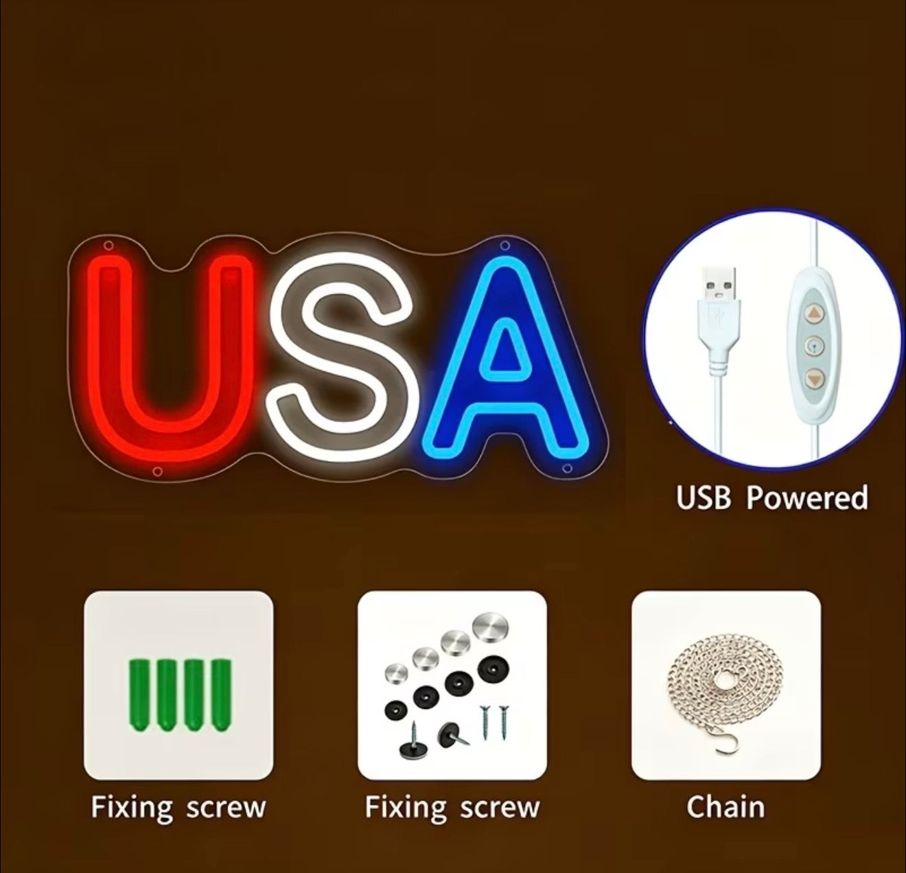 USA Patriotic 4th of July Neon Sign LED USB Powered Light