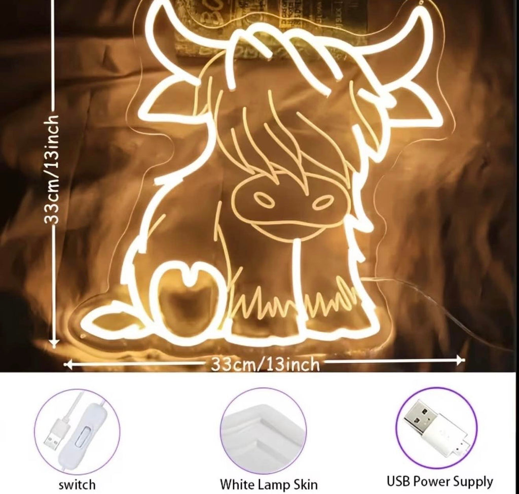 Highland Bull Neon Sign LED USB Powered Wall Art